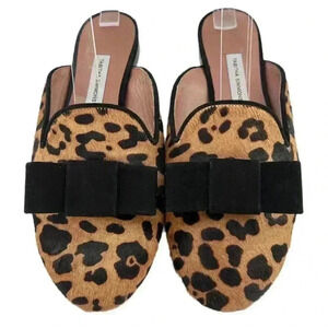 Tabitha Simmons flats size 36 brown calf hair cheetah print slip on bow mules